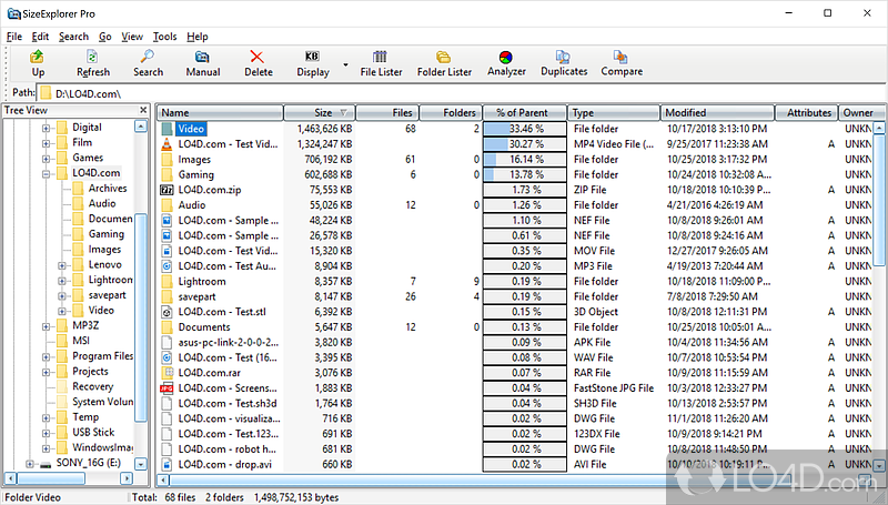 Analyze the disk space usage on computers - Screenshot of SizeExplorer Pro