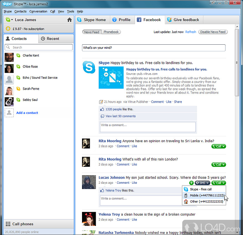 Sending messages and sharing data - Screenshot of Skype