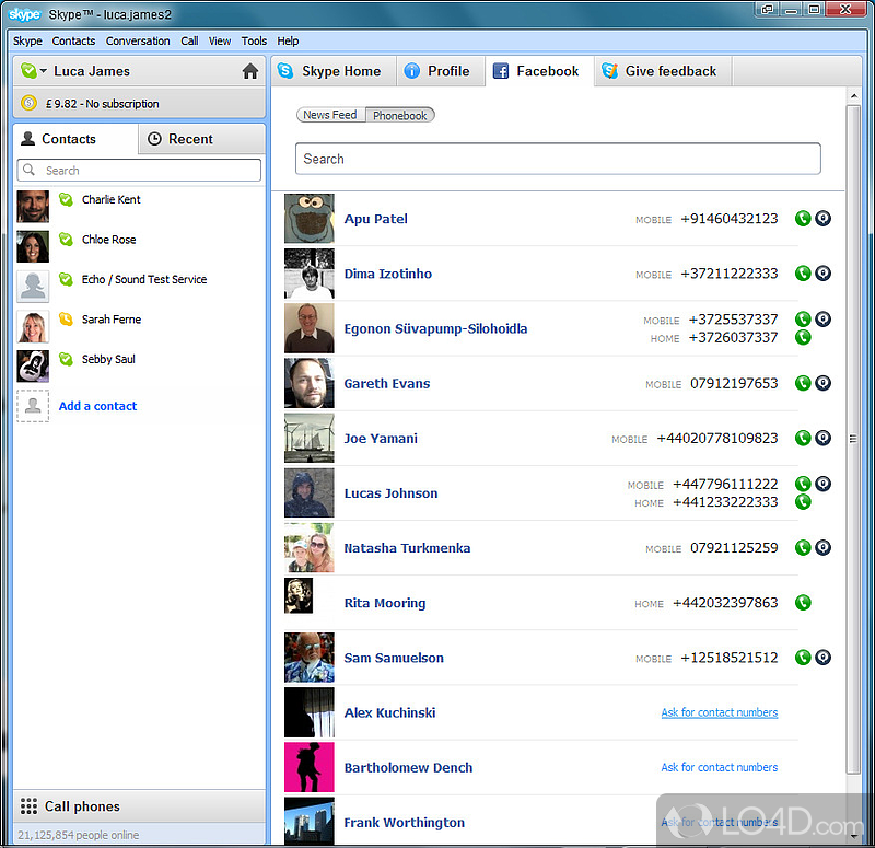 Contact management and other handy features - Screenshot of Skype