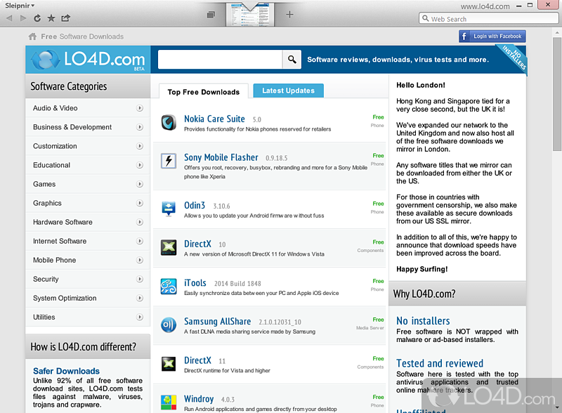 Customizable web browser based on the Blink web engine that features tab-based navigation - Screenshot of Sleipnir Browser