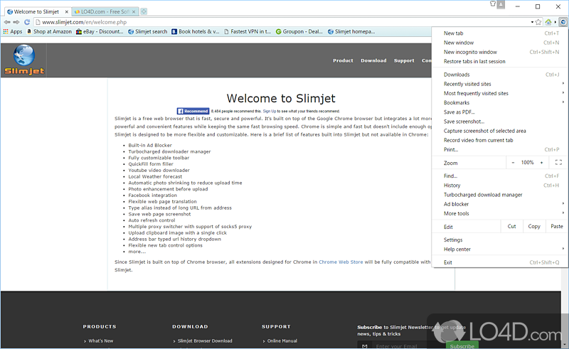 Dependable web browsing application - Screenshot of Slimjet