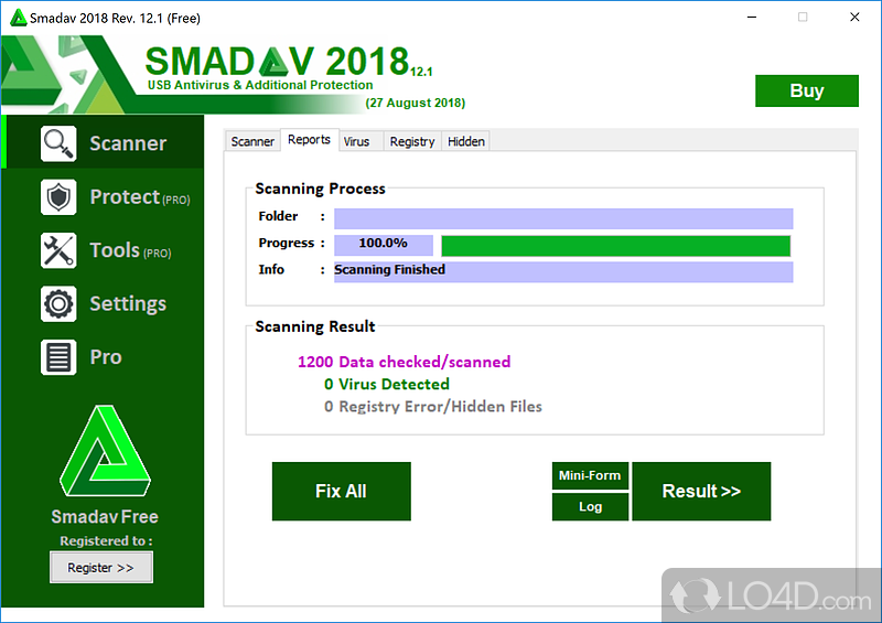 Option to fix all errors after a scan has finished - Screenshot of SmadAV