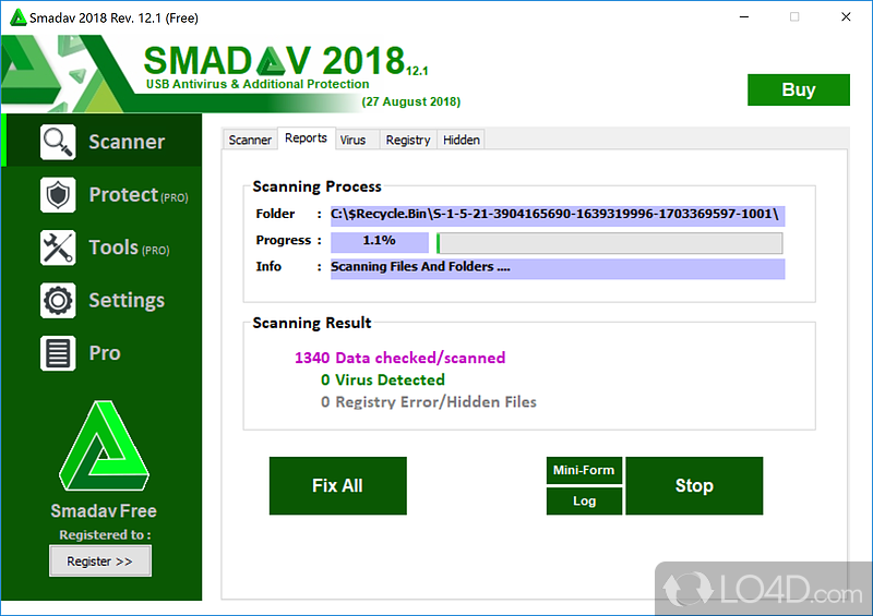 A rather fast scanning process that checks files and folders together with the registry and any errors caused by malware - Screenshot of SmadAV