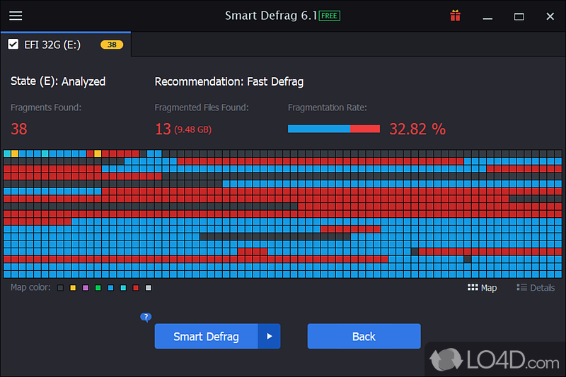 Different defrag methods and reports - Screenshot of Smart Defrag