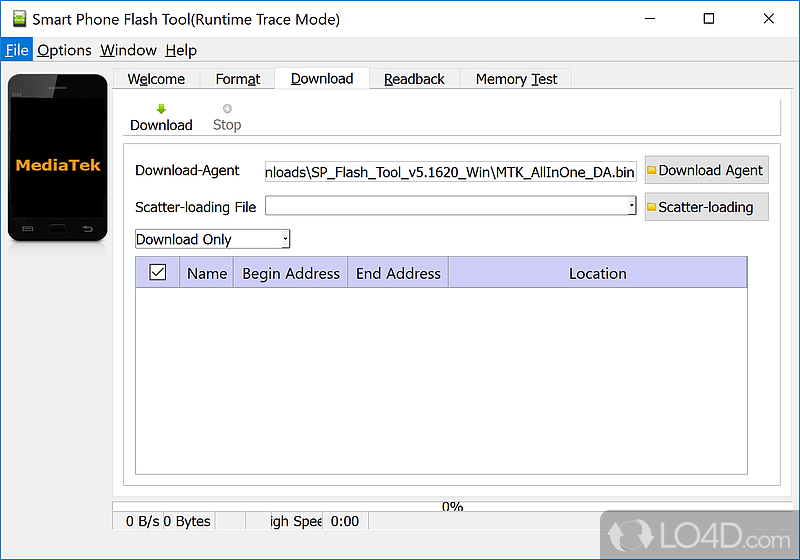 Browse some files, upgrade the firmware and test the memory - Screenshot of Smart Phone Flash Tool