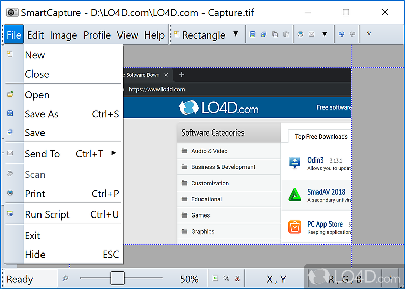 Create custom capture profiles - Screenshot of SmartCapture