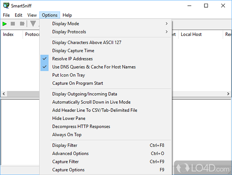 Monitor, capture and store network traffic information and statistics - Screenshot of SmartSniff