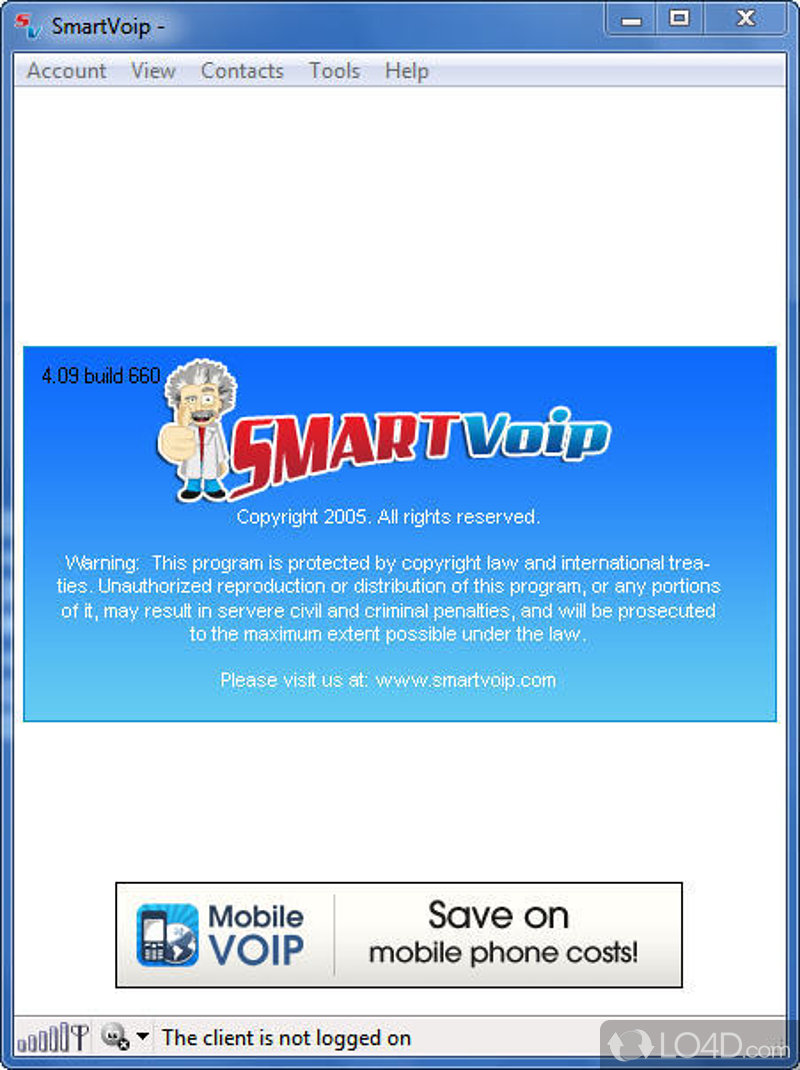 Telephone calls and cheap SMS with Voice-over-IP - Screenshot of SmartVoip