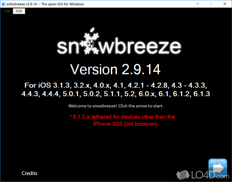 Tool for updating the firmware and jailbreak on iDevices - Screenshot of sn0wbreeze