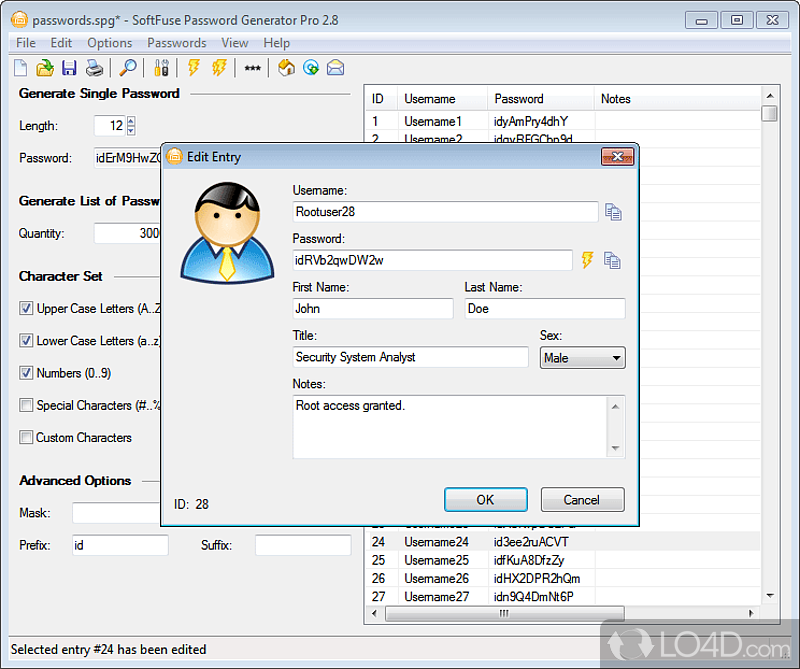 Generate secure difficult-to-crack passwords for PC, LAN - Screenshot of SoftFuse Password Generator Pro