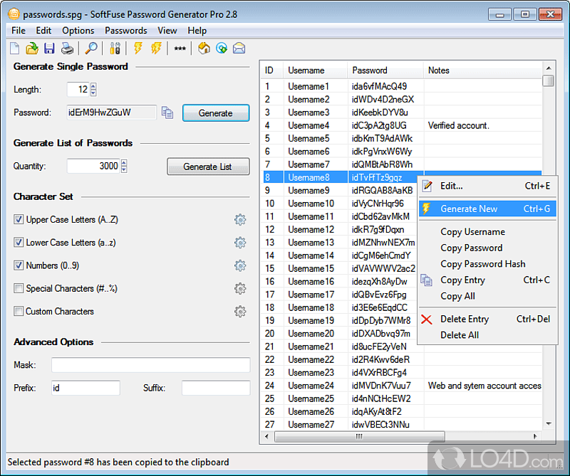 Generate secure passwords for all needs - Screenshot of SoftFuse Password Generator Pro