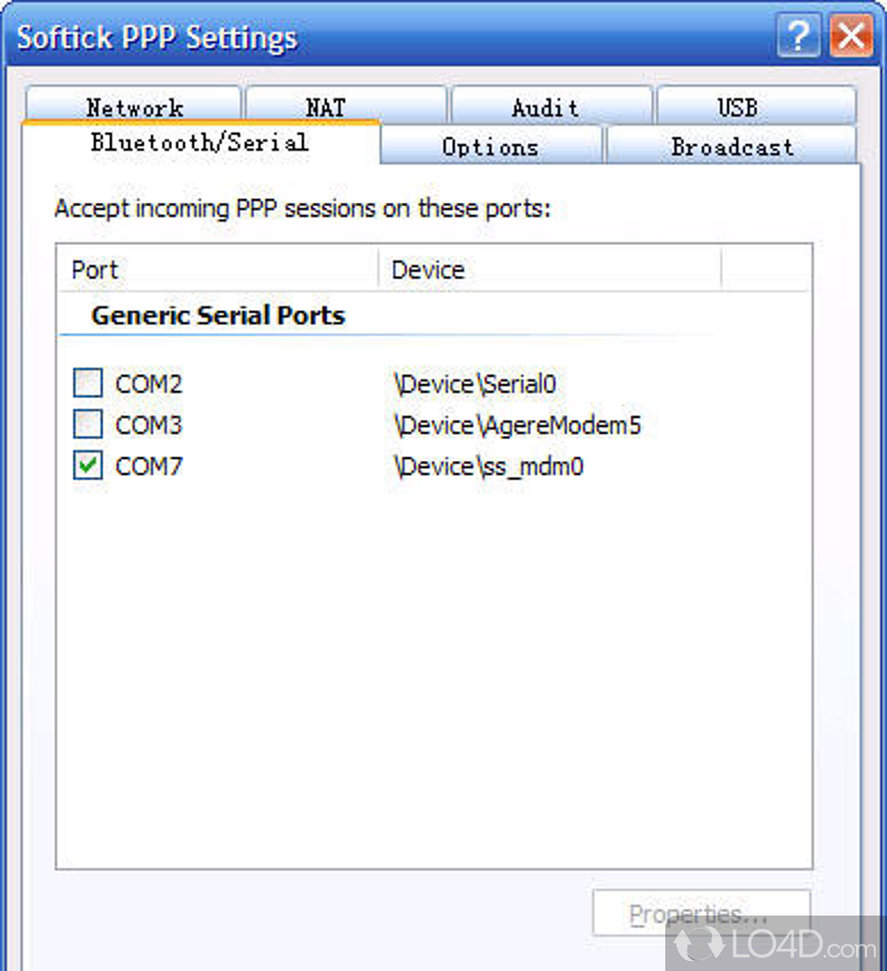 PPP server that aims to connect Palm devices to computer, allowing quick access to the local network - Screenshot of Softick PPP