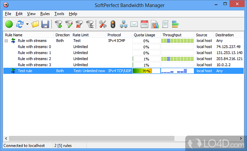 Control and manage bandwidth with this tool that provides you with detailed reporting and notifications - Screenshot of SoftPerfect Bandwidth Manager
