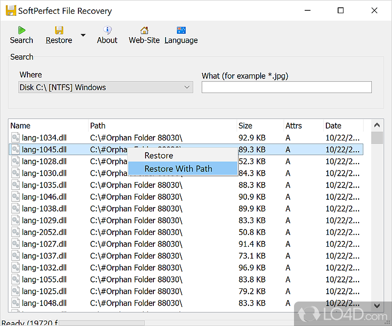 Restore accidentally deleted files from disks - Screenshot of SoftPerfect File Recovery