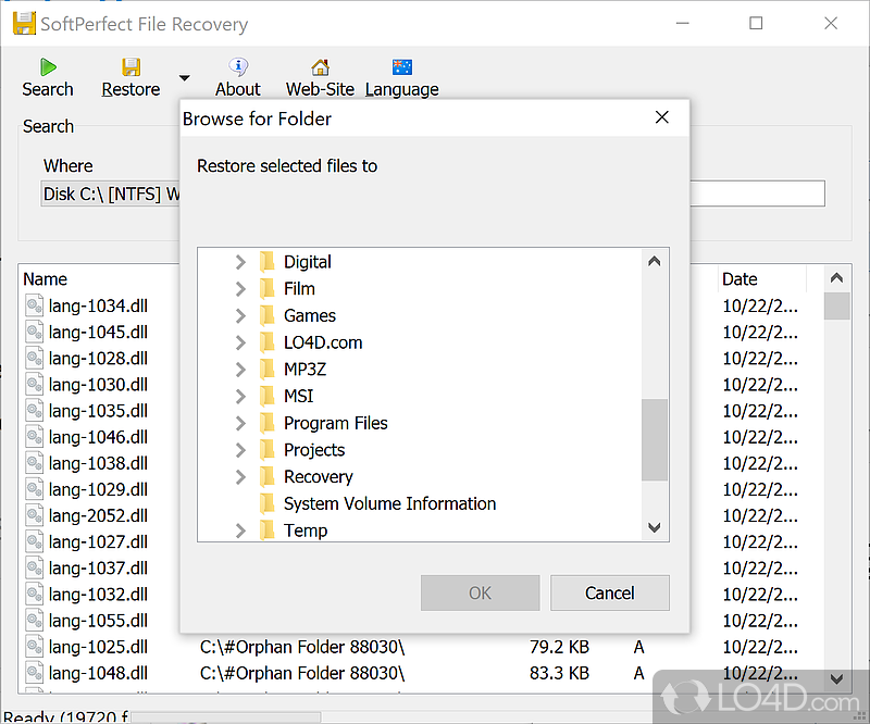 Powerful utility to restore accidentally deleted files from hard disk - Screenshot of SoftPerfect File Recovery