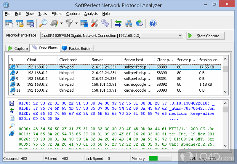 Analyze the data passing through your network - Screenshot of SoftPerfect Network Protocol Analyzer