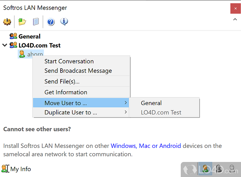 Secure instant messaging desktop program for corporate LANs - Screenshot of Softros LAN Messenger