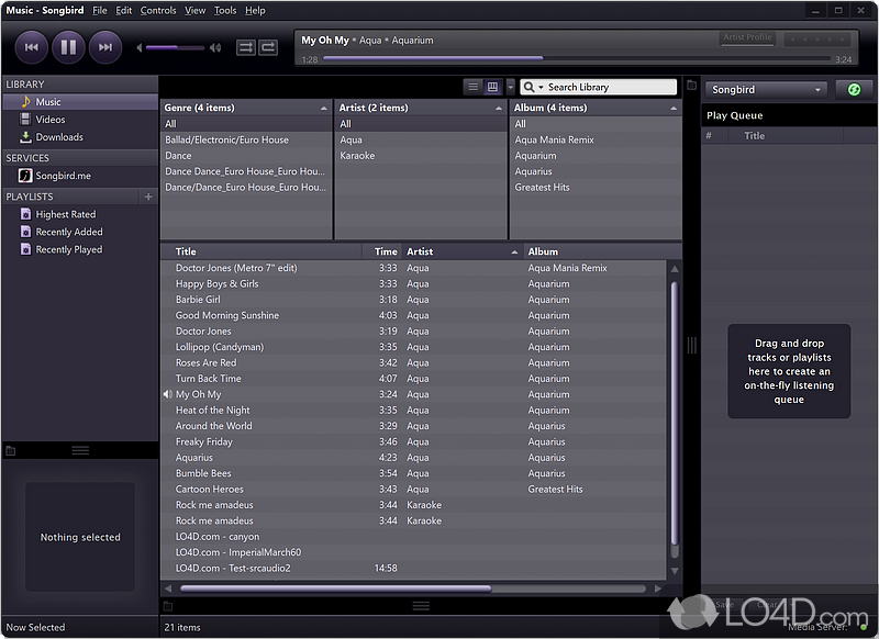 Audio and media player - Screenshot of Songbird