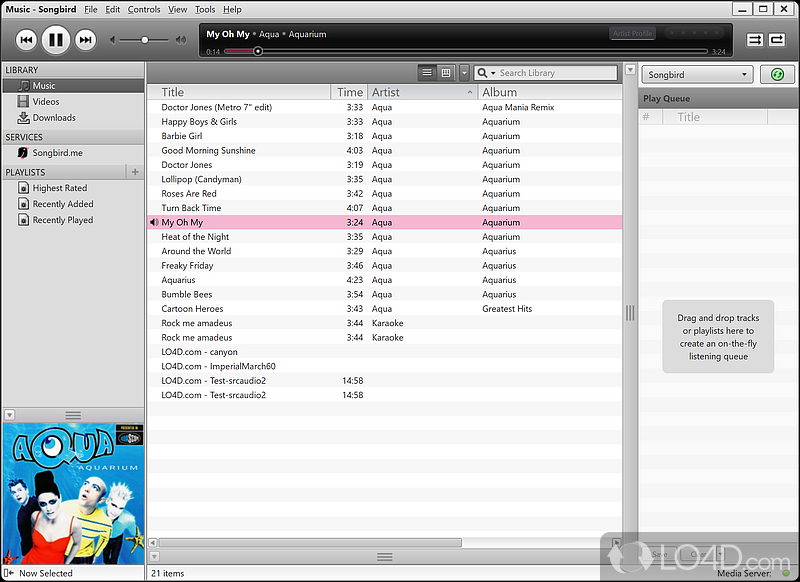 Media player that supports podcast, radio, library, music stores - Screenshot of Songbird