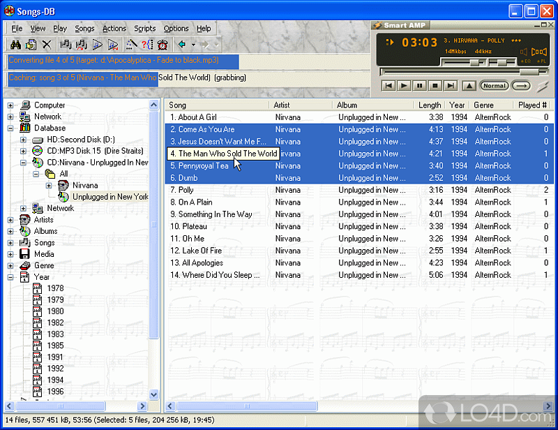 MP3 player, jukebox and music organizer with many outstanding features - Screenshot of Songs-DB
