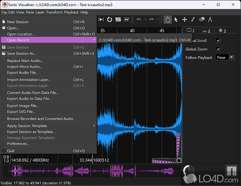 Inspect and visualise audio files - Screenshot of Sonic Visualiser