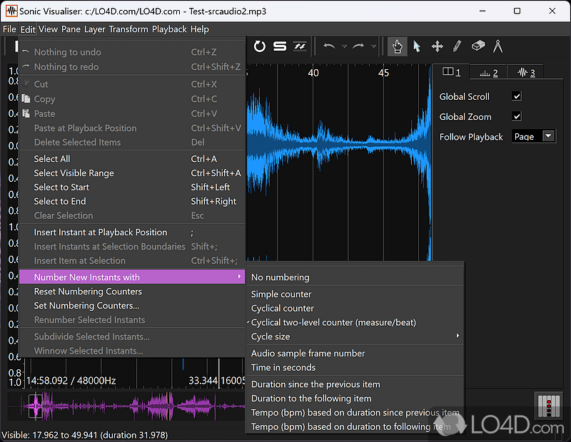 Viewing and analysing the contents of music audio files - Screenshot of Sonic Visualiser