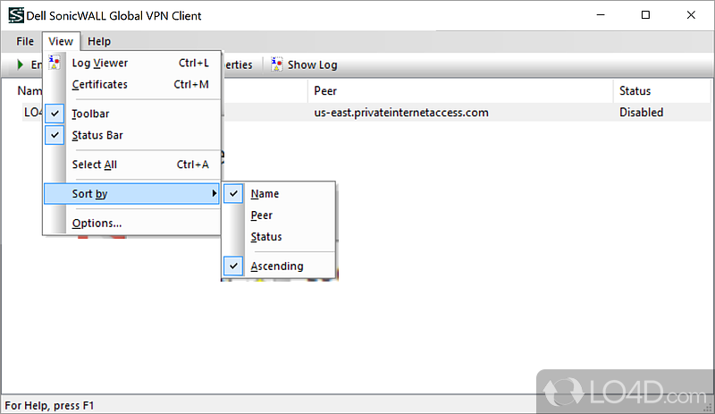 SonicWALL Global VPN Client (GVC) - Screenshot of SonicWALL Global VPN