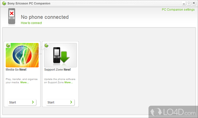 Sony Ericsson PC Companion: User interface - Screenshot of Sony Ericsson PC Companion