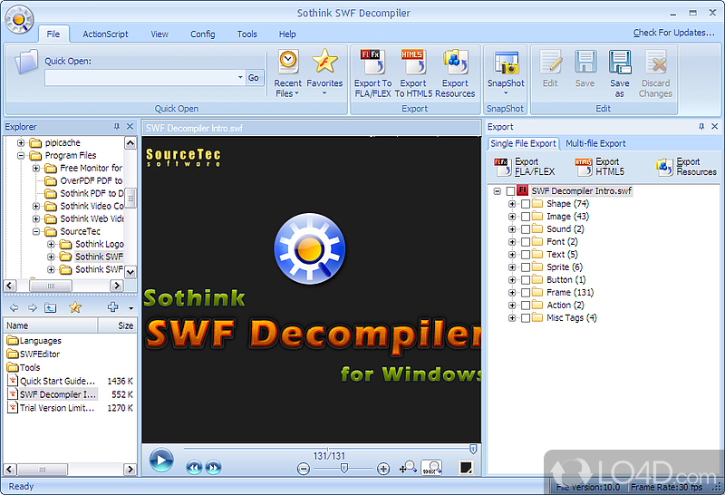 Best SWF Decompiler, Flash to HTML5 Converter - Screenshot of Sothink SWF Decompiler