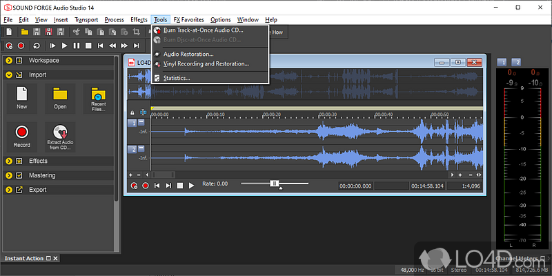 Sound Forge Audio Studio: User interface - Screenshot of Sound Forge Audio Studio