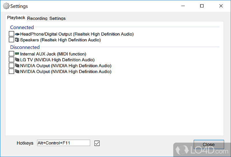 Select the sound device you wish to use - Screenshot of SoundSwitch