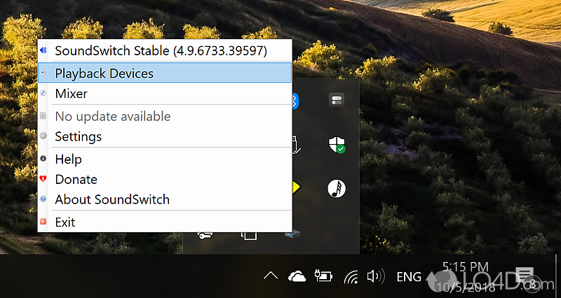 Easily select playback devices and switch from one to another using a custom hotkey combination - Screenshot of SoundSwitch