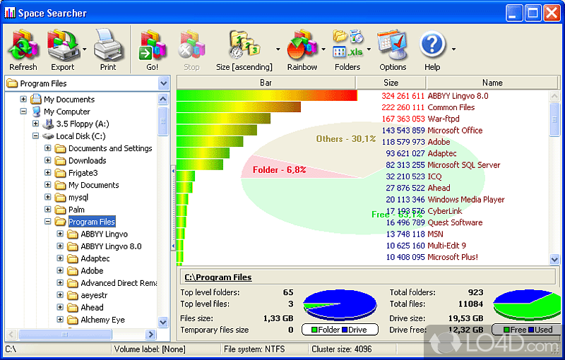 Analyze disk space to discover the largest files, up unnecessary - Screenshot of Space Searcher