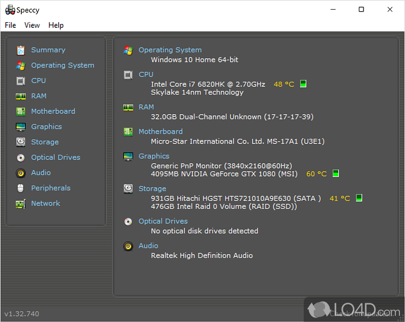 Advanced system information utility that can retrieve data regarding computer's hardware configuration - Screenshot of Speccy