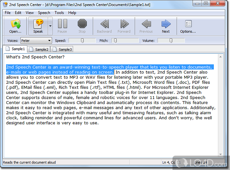 Reads any piece of text provided from commonly used text file formats - Screenshot of 2nd Speech Center