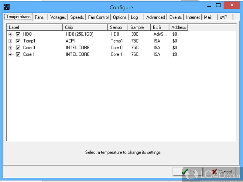 Easy to use tool to monitor temperature of CPU fans, voltage and more - Screenshot of SpeedFan