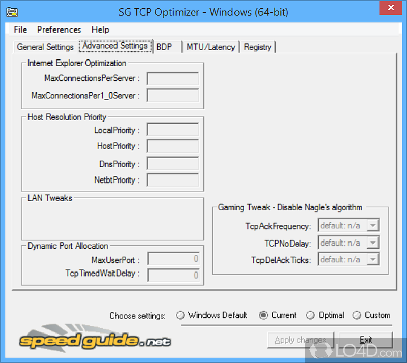 SpeedGuide TCP Optimizer: SG TCP Optimizer - Screenshot of SpeedGuide TCP Optimizer