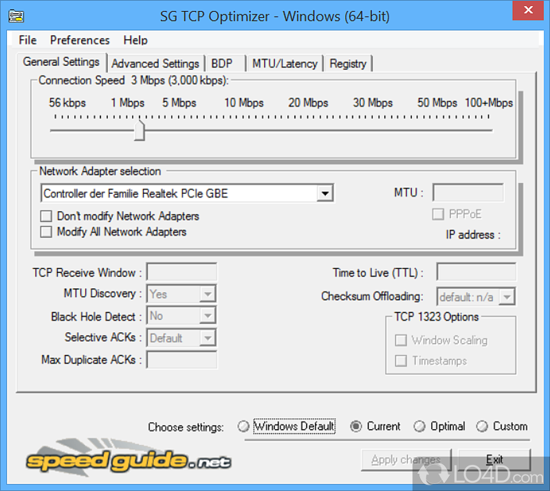 Find the optimum configuration settings for your Internet connection - Screenshot of SpeedGuide TCP Optimizer