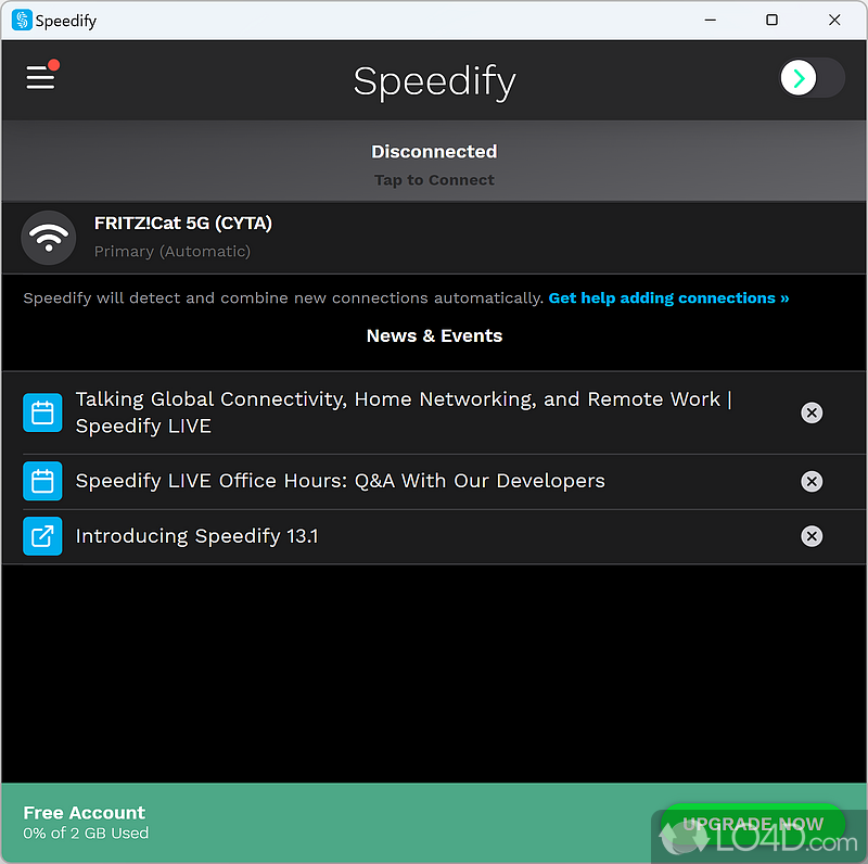 Novice-friendly and accessible usage - Screenshot of Speedify