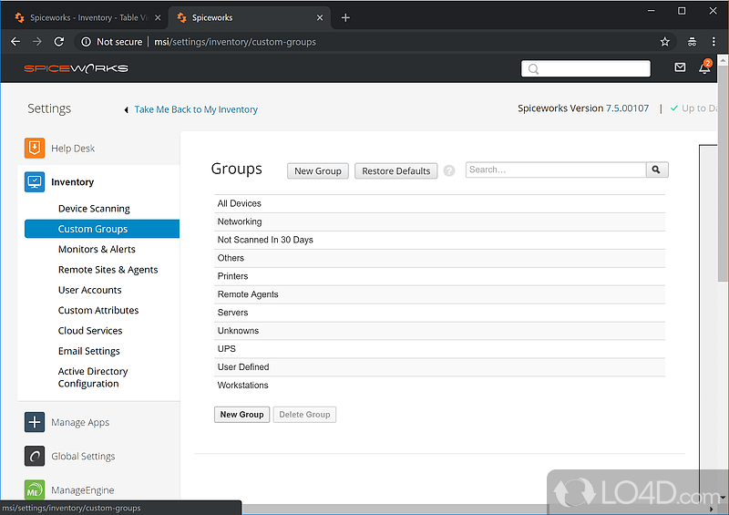 Network inventory tools, TFTP, SNMP, monitoring, RFQ, & help desk solution - Screenshot of Spiceworks
