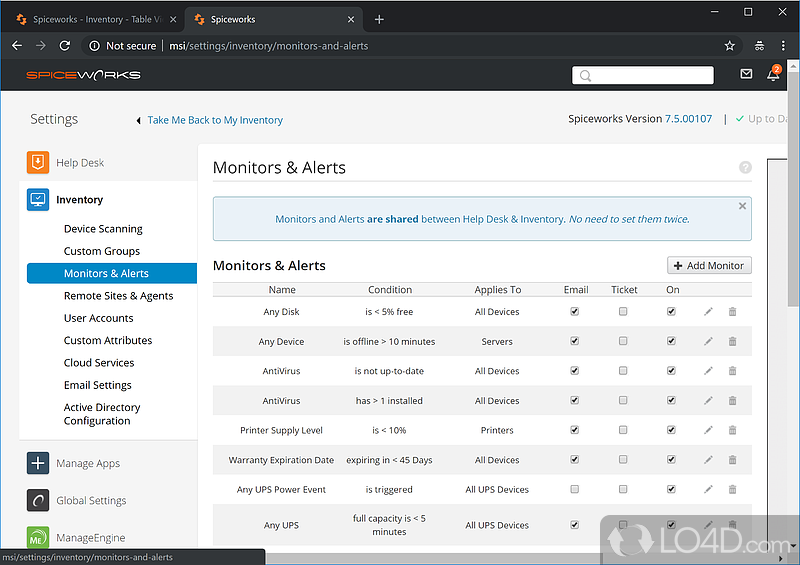 Spiceworks: User interface - Screenshot of Spiceworks