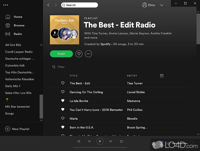 Use to listen to songs from computer as well as find new ones in a large online library - Screenshot of Spotify