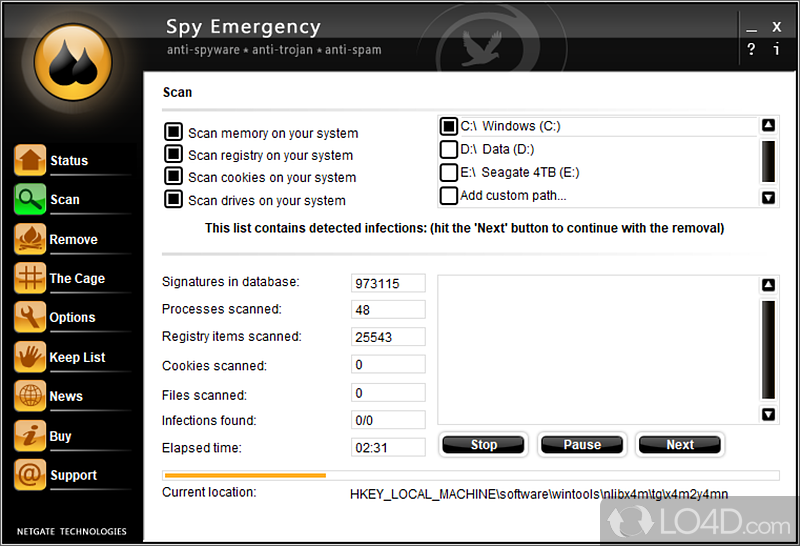 Eliminate trojans, spyware, keyloggers, adware and much more - Screenshot of Spy Emergency
