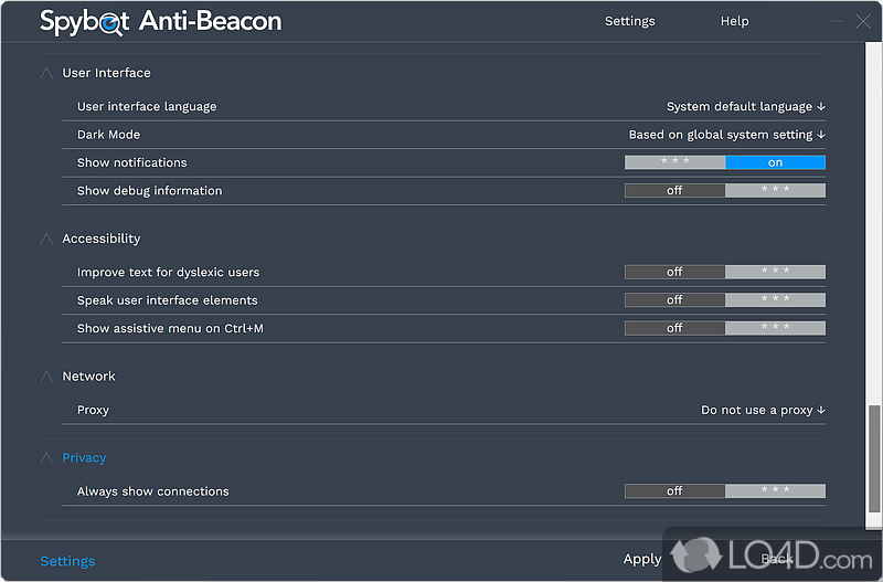 Block telemetry in Windows 10 and increase the privacy - Screenshot of Spybot Anti-Beacon