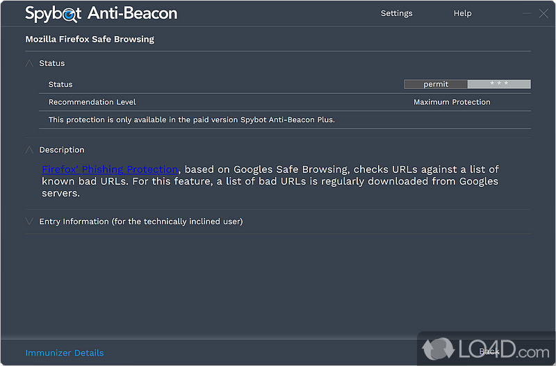 Block data collection attempts - Screenshot of Spybot Anti-Beacon