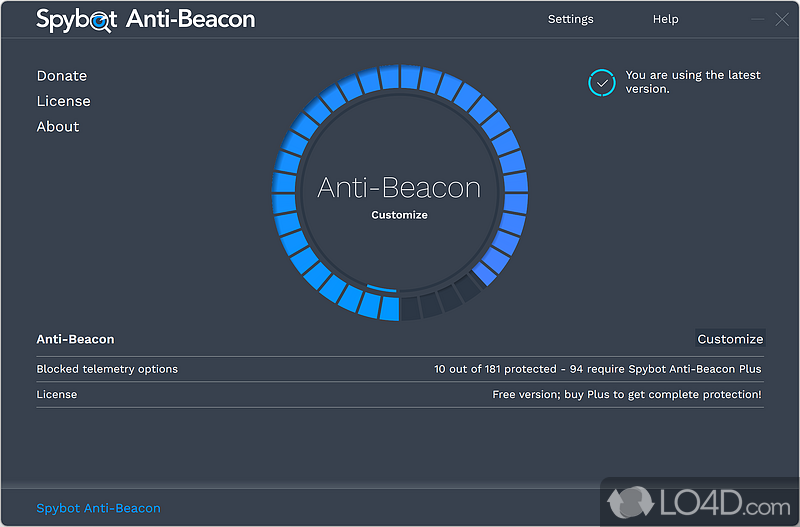 Block telemetry settings and tamper with security configuration options in Windows 10 - Screenshot of Spybot Anti-Beacon