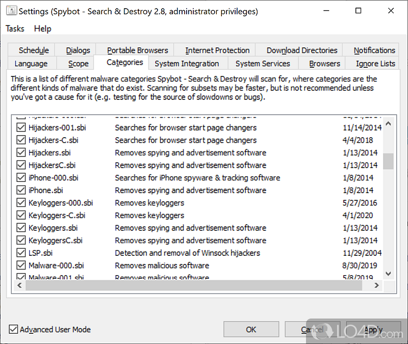 Checks the entire system and flags any spyware - Screenshot of SpyBot Search & Destroy