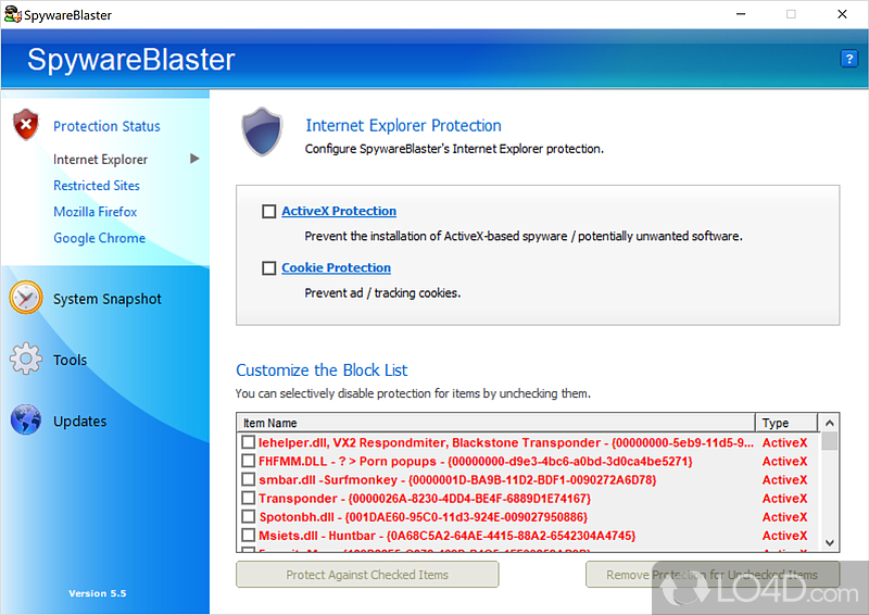 Hassle-free installation and clear-cut GUI - Screenshot of SpywareBlaster