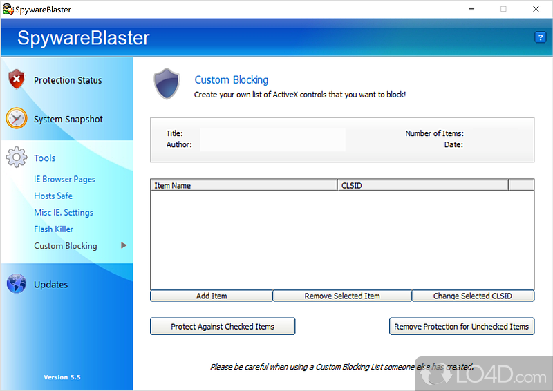 Secure your system - Screenshot of SpywareBlaster