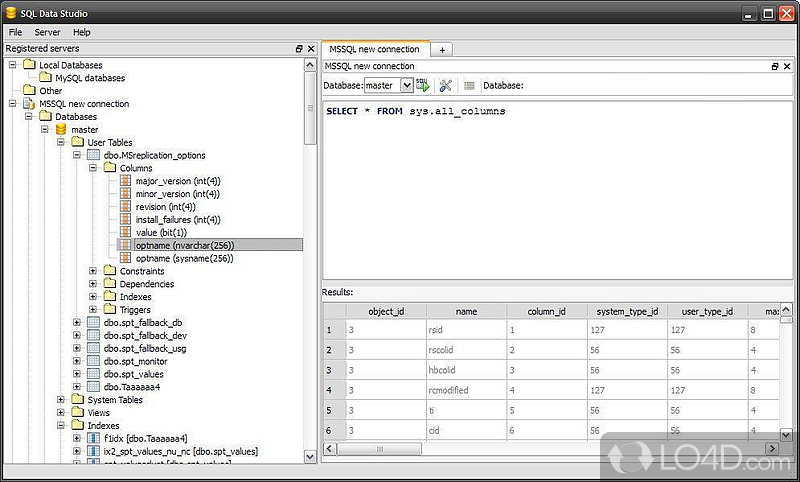 SQL Data Studio: User interface - Screenshot of SQL Data Studio